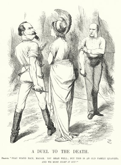 Punch-Karikatur: Ein Duell auf Leben und Tod - der Deutsch-Französische Krieg (Gravur) von John (after) Tenniel