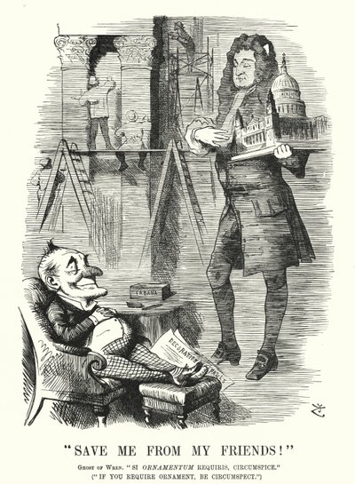 Karikatur: Rette mich vor meinen Freunden - der Geist von Sir Christopher Wren und die Dekoration der St. Paul
