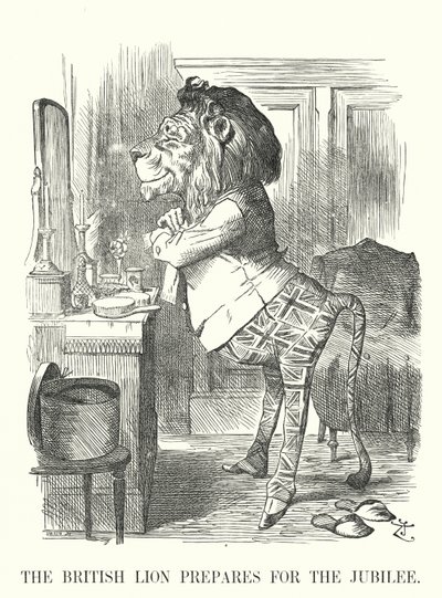 Der britische Löwe bereitet sich auf das Jubiläum vor - Goldenes Jubiläum von Königin Victoria von John (after) Tenniel
