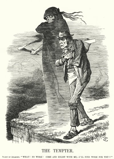Karikatur: Der Versucher - Versuchung des Anarchismus für die Arbeitslosen (Gravur) von John (after) Tenniel