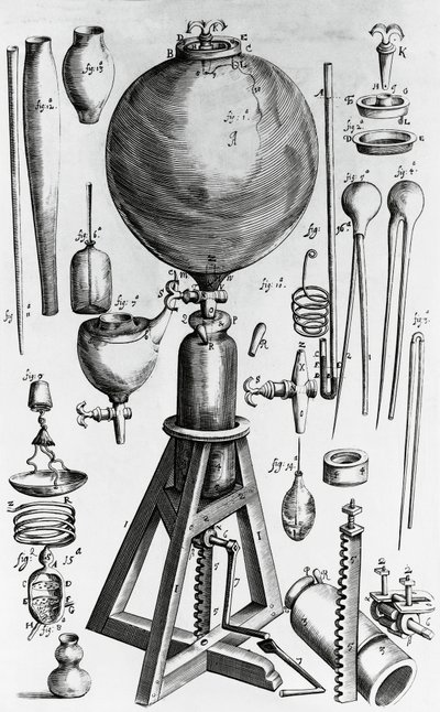 Neue physikalisch-mechanische Luftversuche, von Robert Boyle (1627-1691), Gravur von Walter Charles Mills