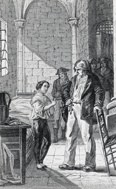Der Dauphin Louis Charles und sein Betreuer Antoine Simon im Tempelgefängnis, Gravur von Philippoteaux und Girardet, Französische Revolution, Frankreich von Walter Charles Mills