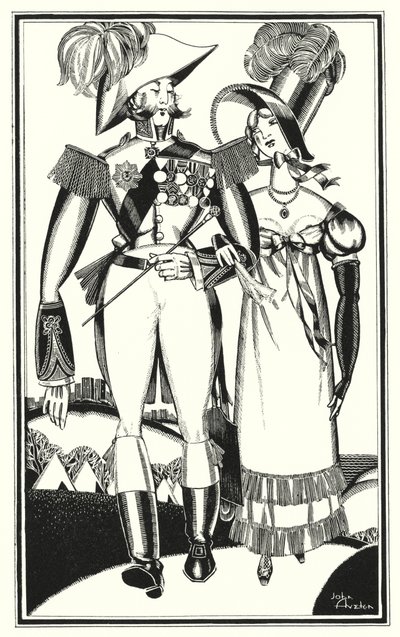 Illustration für Don Juan von Lord Byron: Medaillen, Rang, Bänder, Spitze, Stickerei, Scharlach von John Austen