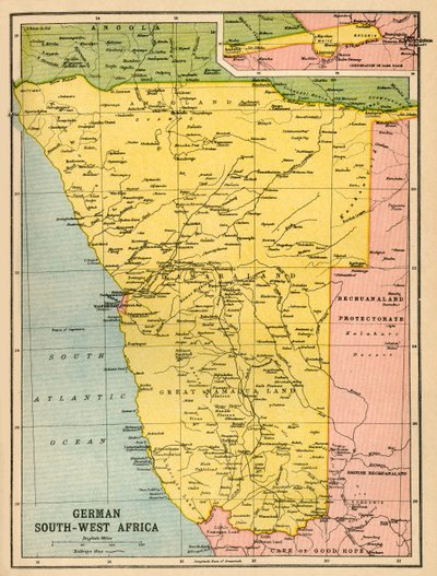 Karte von Deutsch-Südwestafrika, Erster Weltkrieg, um 1920 von John Bartholomew and Son