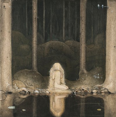 Prinzessin Tuvstarr sitzt immer noch sehnsüchtig am Wasser von John Bauer