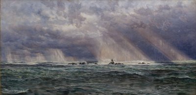 Ein Nordweststurm vor dem Longships-Leuchtturm von John Brett