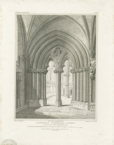 Innenraum der Kathedrale von Lichfield - Tür des Kapitelsaals: Gravur, nd [ca. 1819] (Druck) von John Britton