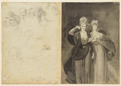 Skizzen von Köpfen, links, Zwei Frauen, rechts von John Brown