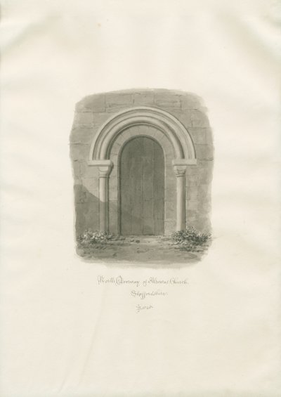 Alrewas Kirche - Nordportal: Sepia-Zeichnung von John Buckler
