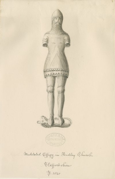 Audley Denkmäler - "Audley Ritter": Sepiazeichnung, 1840 von John Buckler