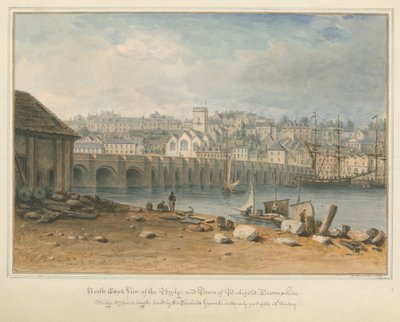 Devonshire - Bideford - Brücke und Stadt, 1827 von John Buckler