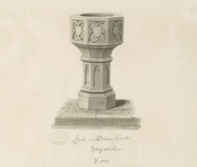 Taufbecken in Blore Kirche (1839) von John Buckler