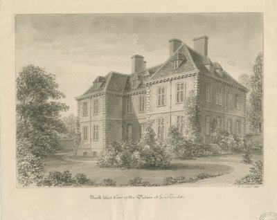 Lichfield - Bischofspalast in The Close: Sepia-Zeichnung von John Buckler
