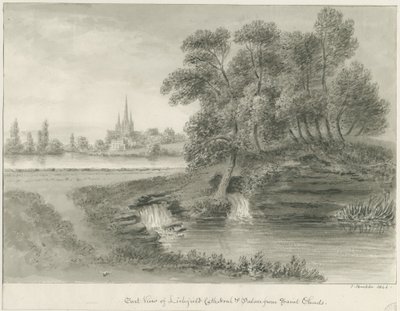 Lichfield Kathedrale - Ostansicht: Sepia-Zeichnung, 1844 von John Buckler