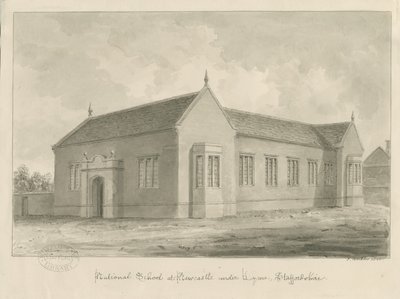 Newcastle-under-Lyme - National School (Sepia-Waschzeichnung) von John Buckler