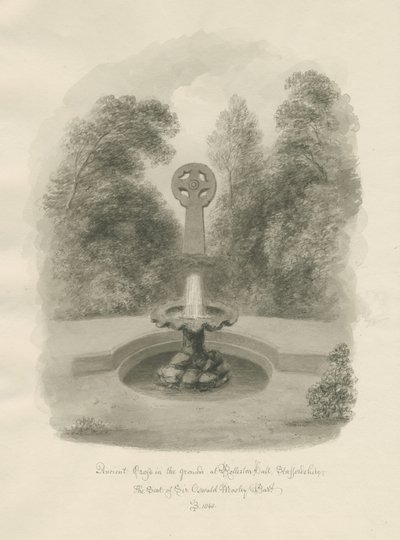 Rolleston Hall - Alte Kreuz: Sepiazeichnung, 1848 von John Buckler