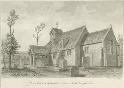 Rushton Spencer Kirche: Sepiawaschzeichnung, 1844 von John Buckler