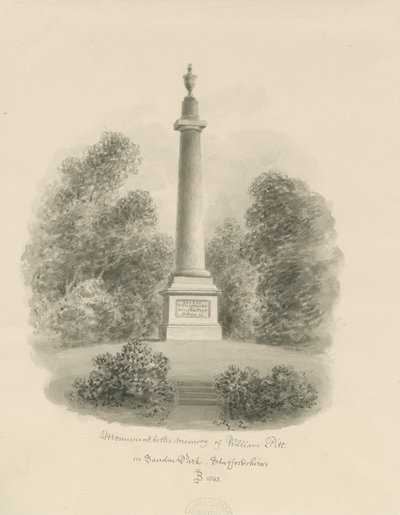 Sandon - Denkmal für William Pitt: Sepiazeichnung von John Buckler