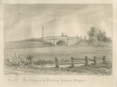 Stafford - Brücke am Bahnhof: Sepiazeichnung, 1841 von John Buckler