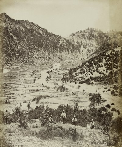 Ansicht der Route des Frontalangriffs auf Peiwar Kotal, 1878-79 von John Burke