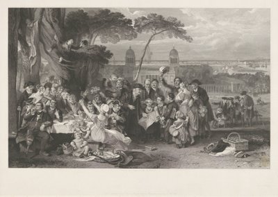 Feiernde Gesellschaft in einem Park feiert den Sieg bei Trafalgar von John Burnet