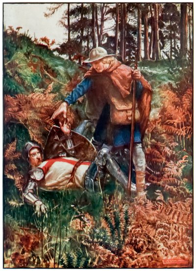 Faithful hilft Christian nach seinem Sturz aus The Pilgrims Progress From This World, To That Which Is To Come von John Bunyan (1628-1688) Illustration von Byam Shaw (1872-1919) von John Byam Liston Shaw