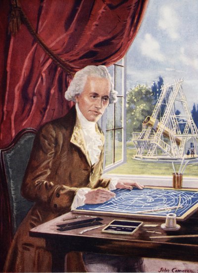 William Herschel bei der Arbeit im Observatoriumshaus, Slough von John Cameron