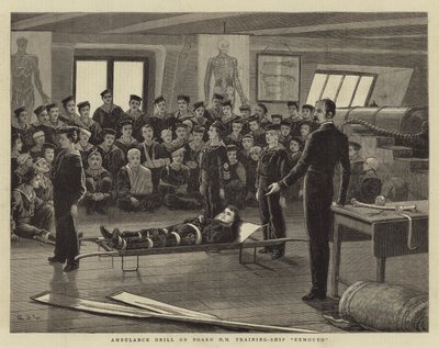 Ambulanzübung an Bord des HM Ausbildungsschiffs Exmouth von John Charles Dollman