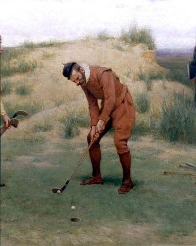 Während der Predigten, Detail des Golfspielers, 1896 von John Charles Dollman
