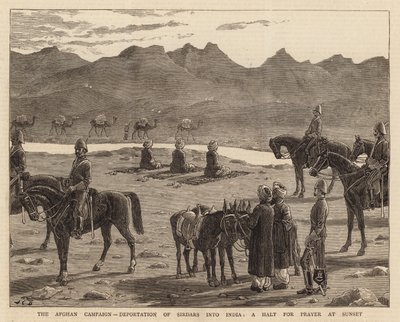 Der afghanische Feldzug, Deportation von Sirdars nach Indien, ein Halt zum Gebet bei Sonnenuntergang von John Charles Dollman