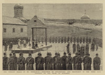 Die Nihilistenprozesse in St. Petersburg, Hinrichtung von Kviatkovsky und Presniakov in der Peter-Paul-Festung am 5. November 1880 von John Charles Dollman