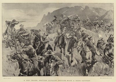 Eine heiße Verfolgung, britische Kavallerie treibt einen Buren-Außenposten zurück von John Charlton