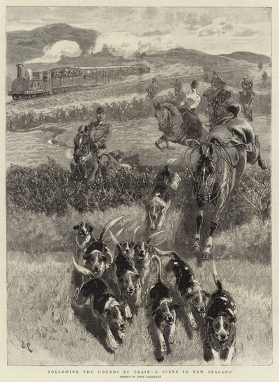 Mit den Hunden per Zug, eine Szene in Neuseeland von John Charlton