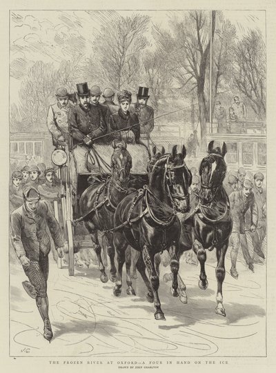Der gefrorene Fluss in Oxford, ein Vierspänner auf dem Eis von John Charlton