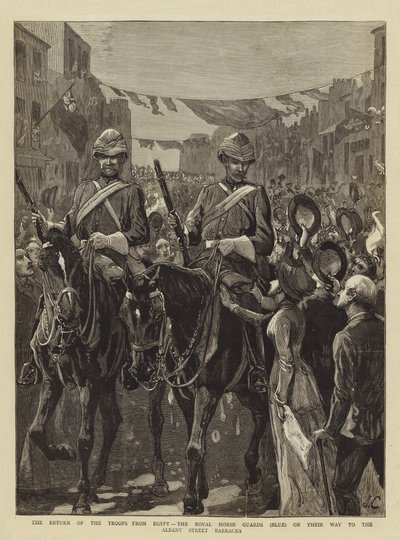Die Rückkehr der Truppen aus Ägypten, die Royal Horse Guards (Blau) auf dem Weg zu den Albany Street Barracks von John Charlton
