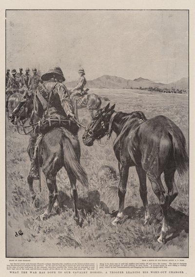 Was der Krieg unseren Kavalleriepferden angetan hat, ein Soldat führt sein erschöpftes Pferd von John Charlton
