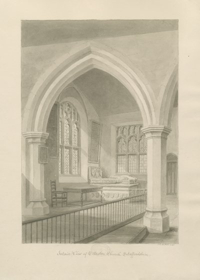 Innenraum der Ellastone Kirche: Sepia-Zeichnung, 1841 von John Chessell Buckler