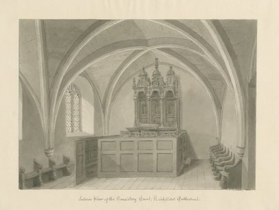 Innenraum der Kathedrale von Lichfield - Konsistorium: Sepia-Zeichnung von John Chessell Buckler