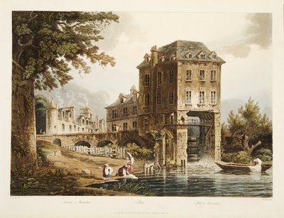 Mühle in Charenton, Illustration aus Versailles, Paris und Saint Denis, veröffentlicht 1807 von John Claude after Nattes