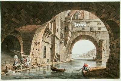 Der Waschplatz des Hotel-Dieu und die Pont de la Tournelle, graviert von I. Hill, 1810 von John Claude after Nattes