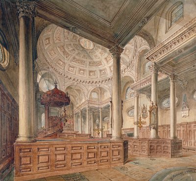 Innenansicht der Kirche St. Stephen Walbrook, City of London, 1811 von John Coney