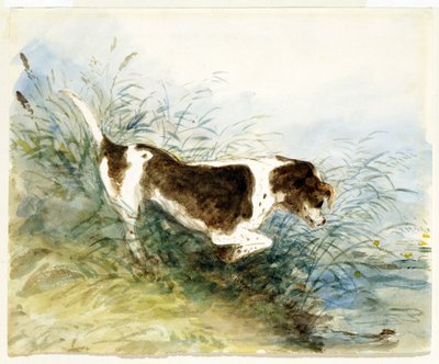 Ein Hund beobachtet eine Ratte im Wasser - Dedham, gemalt 1831 von John Constable