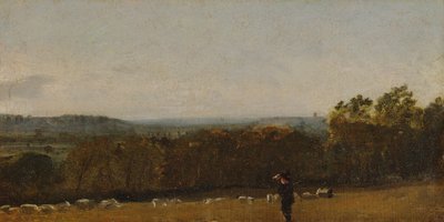Ein Hirte in einer Landschaft, der über das Dedham-Tal nach Langham blickt, ca. 1811 von John Constable