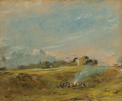 Ansicht von Hampstead Heath, mit Figuren um ein Lagerfeuer von John Constable