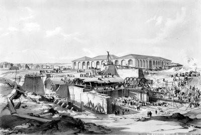 Bau des stationären Maschinenhauses, Camden Town, 26. April 1837 von John Cooke Bourne