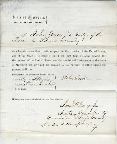 Treueeid von John Crow aus Missouri, County of St. Louis von John Crow