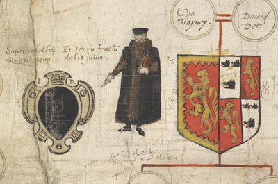 (Detail) Genealogische Rolle des Abstammung von John Dee, zeigt seine Verwandtschaft mit den Herrschern des Hauses Tudor von John Dee