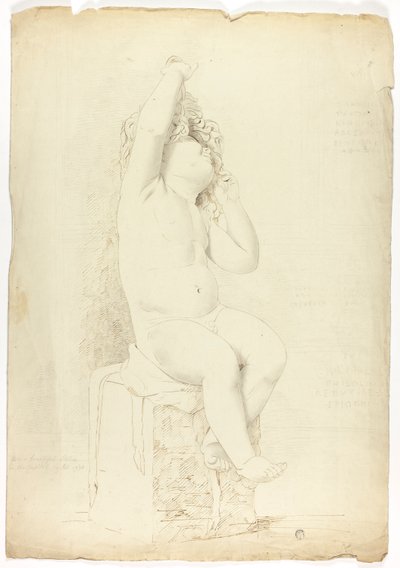 Antike Statue eines sitzenden Putto, der mit einer Maske spielt von John Downman