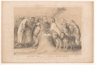 Pakt zwischen den Wölfen und den Schafen (The treaty between the sheep and the wolves. After Les Loups et les Brevis of Granville, HB Sketches) von John Doyle