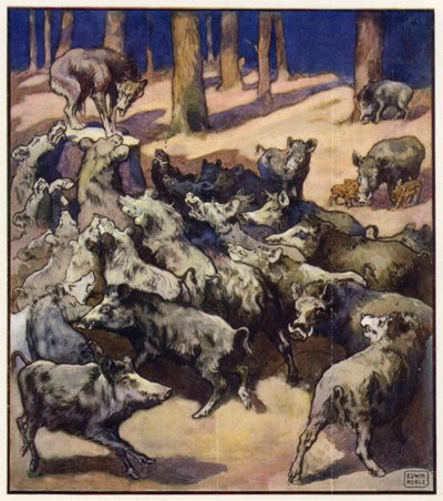 In der Mitte des Baumstumpfes stand ein großer grauer Wolf von John Edwin Noble